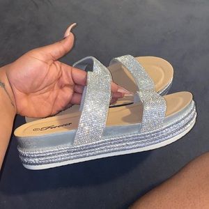 Rhinestone platform slide sandals